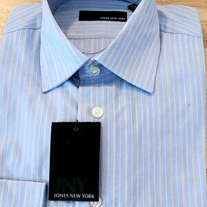 NWT Men Dress Shirt Jones new york Reg Blue stripe 14-1/2 X 32/33, 16 X 34/35